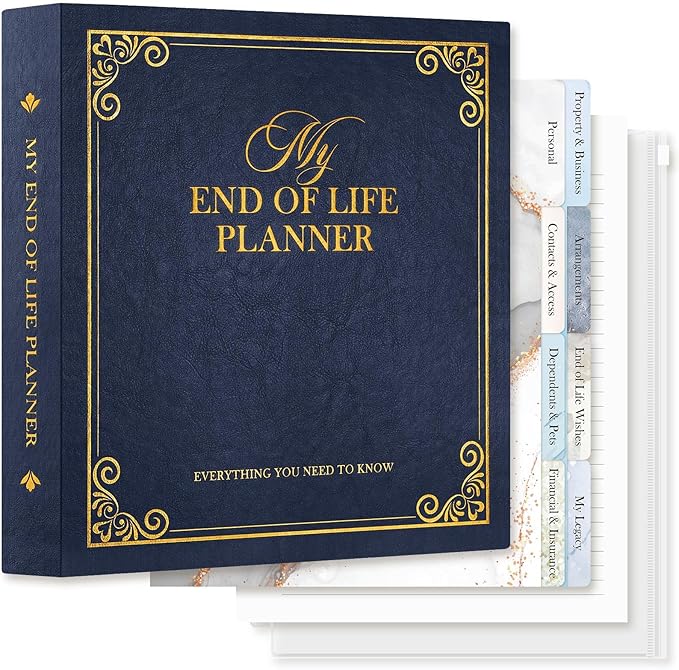 Lanpn End of Life Binder Organizer Death Planner 8.5"x11", Final Wishes & Estate Document Folder with 8 Dividers & 10 Letter Size Binder Pockets, When I Die Journal Before Death Life Plan Book, Blue
