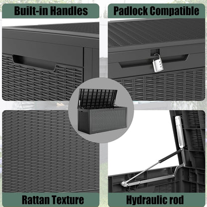 DRATO 100 Gallon Large Deck Box, Outdoor Storage Box for Patio Furniture, Patio Cushions, Gardening Tools, Pool Supplies,660lbs Weight Capacity,Waterproof Resin Storage Boxes