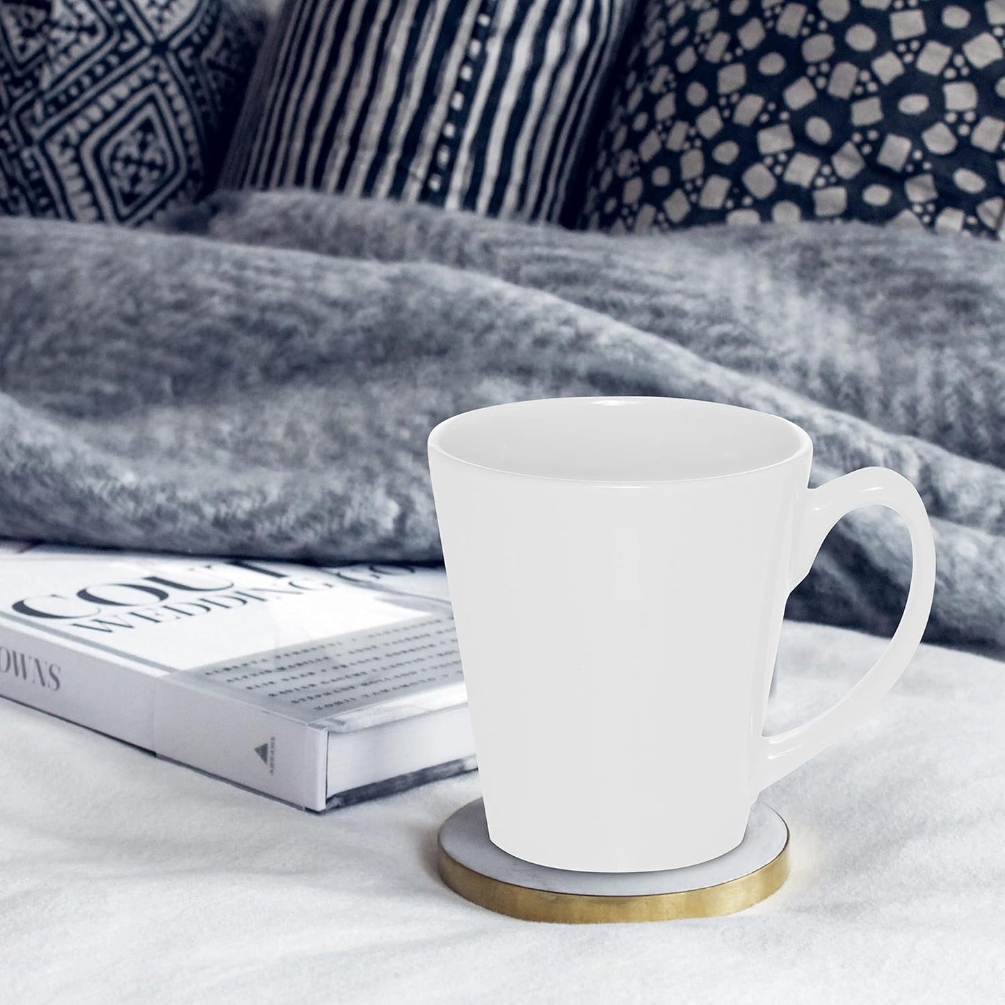 DISCOUNT PROMOS Glossy Ceramic Latte Coffee Mug 12 oz. Set of 10, Bulk Pack - Perfect for Tea, Espresso, Cappuccino, Hot Cocoa - White