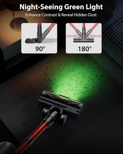 Cordless Vacuum Cleaner, 75Mins/48KPa/580W Self-Standing Vacuum Cleaners for Home, with Anti-Static&Anti-Tangle Brush, LED Touch Screen, Stick Vacuum for Carpets, Pet Hair, Hardwood Floors