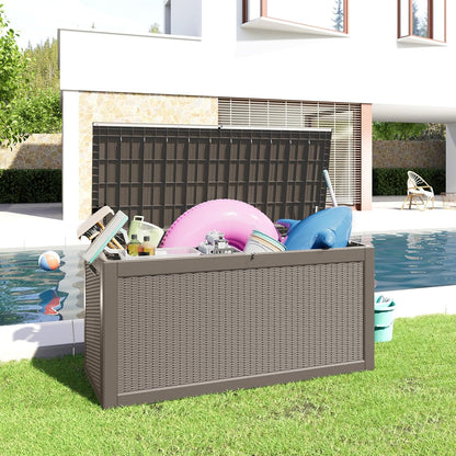 260 Gallon Resin Deck Box, Lockable Patio Outdoor Storage Box for Furniture, Garden Tools and Tools Storage, Waterproof Outside Storage Boxes - Grey