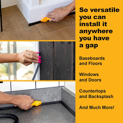 InstaTrim The Original Flexible Trim - 50ft Black 1/2" Wide Caulk Tape - Adhesive Trim with Many Uses Including Caulking for Bathtubs, Sinks, Counters, Tile, Floors - Made in USA