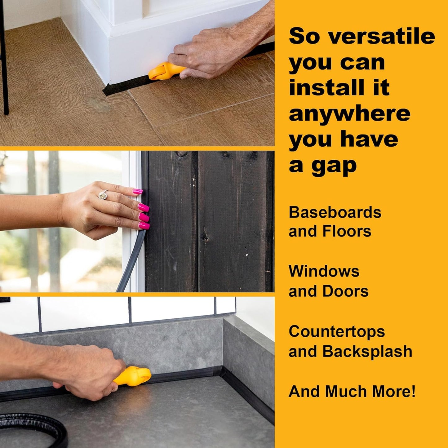 InstaTrim The Original Flexible Trim -10ft Black 3/4" Wide Caulk Tape - Adhesive Trim with Many Uses Including Caulking for Bathtubs, Sinks, Counters, Tile, Floors - Made in USA