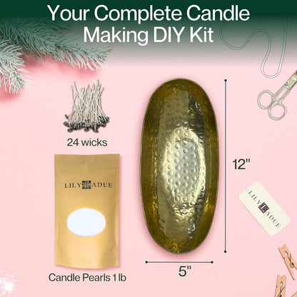 LILY LADUE Sand Candle Kit - 1Lb/16Oz Pearled Candles Sand and Wicks (24) with Gold Holder, Unscented Aroma Beads, Reusable Pearled Candle Wax for DIY Home Kit, Powder Beads Refill Available
