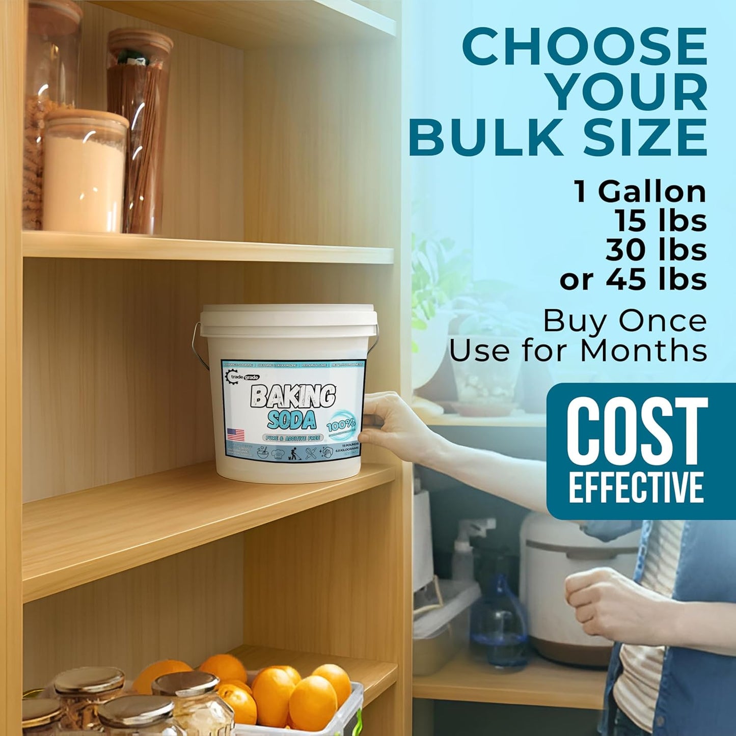 TradeGrade Pure Baking Soda Powder – 15 lb Bucket, Sodium Bicarbonate Powder | Premium Food-Grade for Baking, Bread, Cookies & More | Baking Soda for Cleaning, Natural Cleaner & Deodorizer