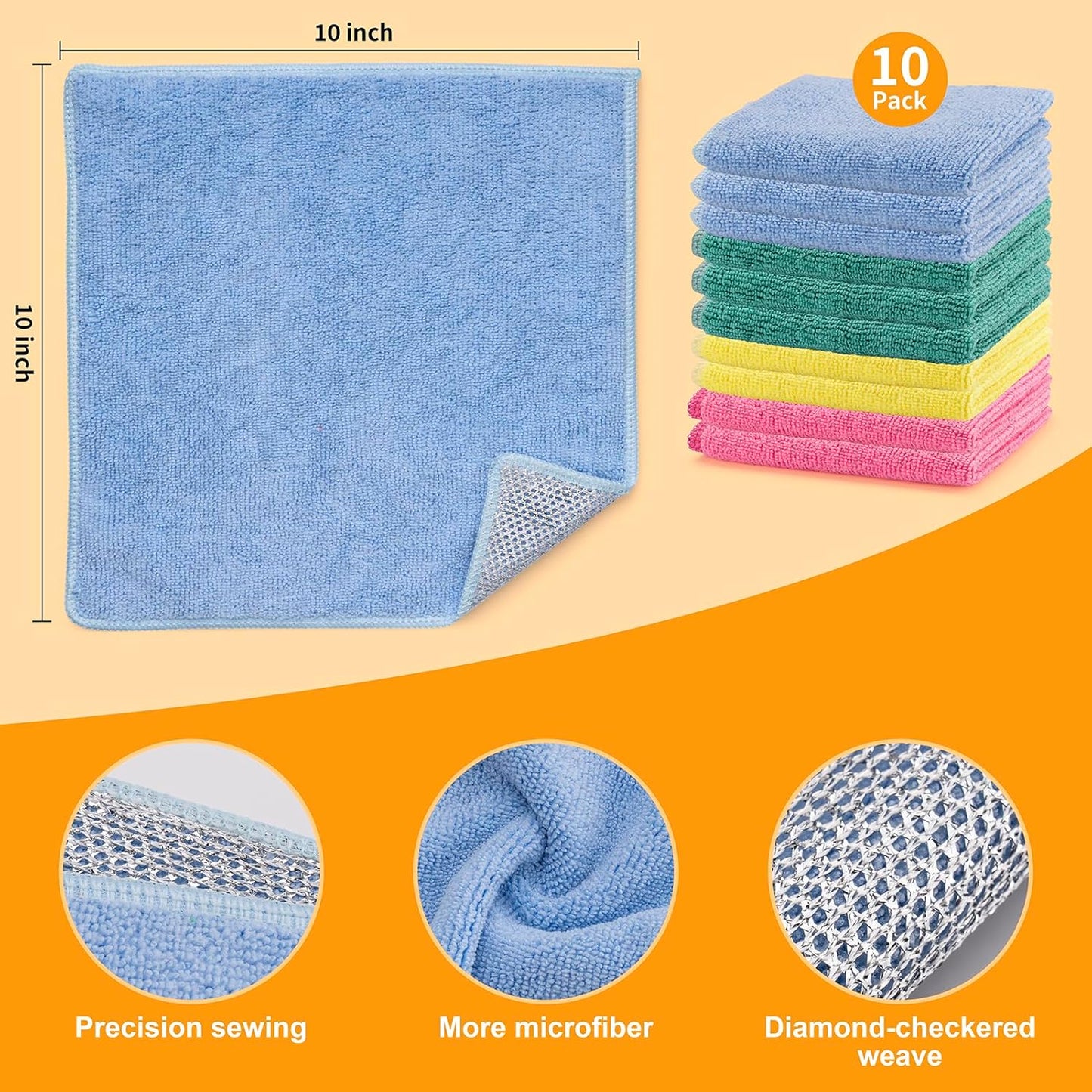 2 in 1 Microfiber Cleaning Cloth Kitchen Towels, Non Scratch Wire Dishcloth Cleaning Rags for Washing Dishes, Multipurpose Microfiber Towels for Cars, Kitchen, Wall and Window Cleaner