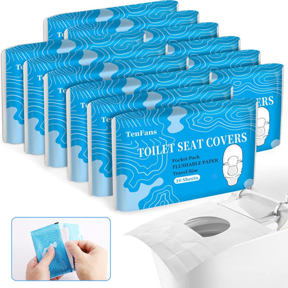 TenFans Flushable Water-Soluble Toilet Seat Covers (120 Pack) - Disposable Toilet Paper Liners for Kids Potty Training, Adults & Travelers - Public Restroom & Camping Essentials