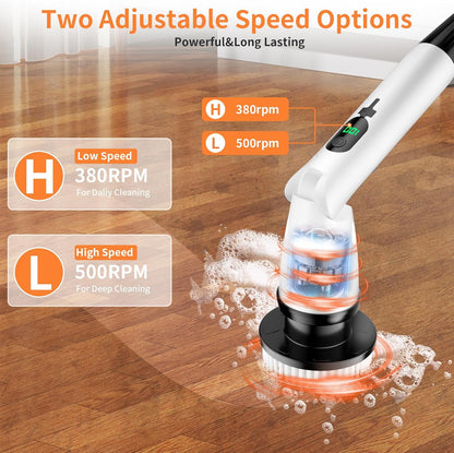11 in 1 Electric Spin Scrubber Cordless Cleaning Brush 3 Adjustable Angles 2 Adjustable Speeds LED Display Shower Cleaner Brush Supplies Extension Long Handle for Bathroom Floor Tile Toilet Waterproof