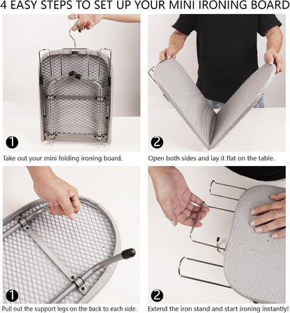 Metal Tabletop Ironing Board with Iron Rest, Portable Ironing Board Small with Heat Resistant Cotton Cover, Mini Iron Board for Small Space and Travel, 32 x 12 Inch (Gray)