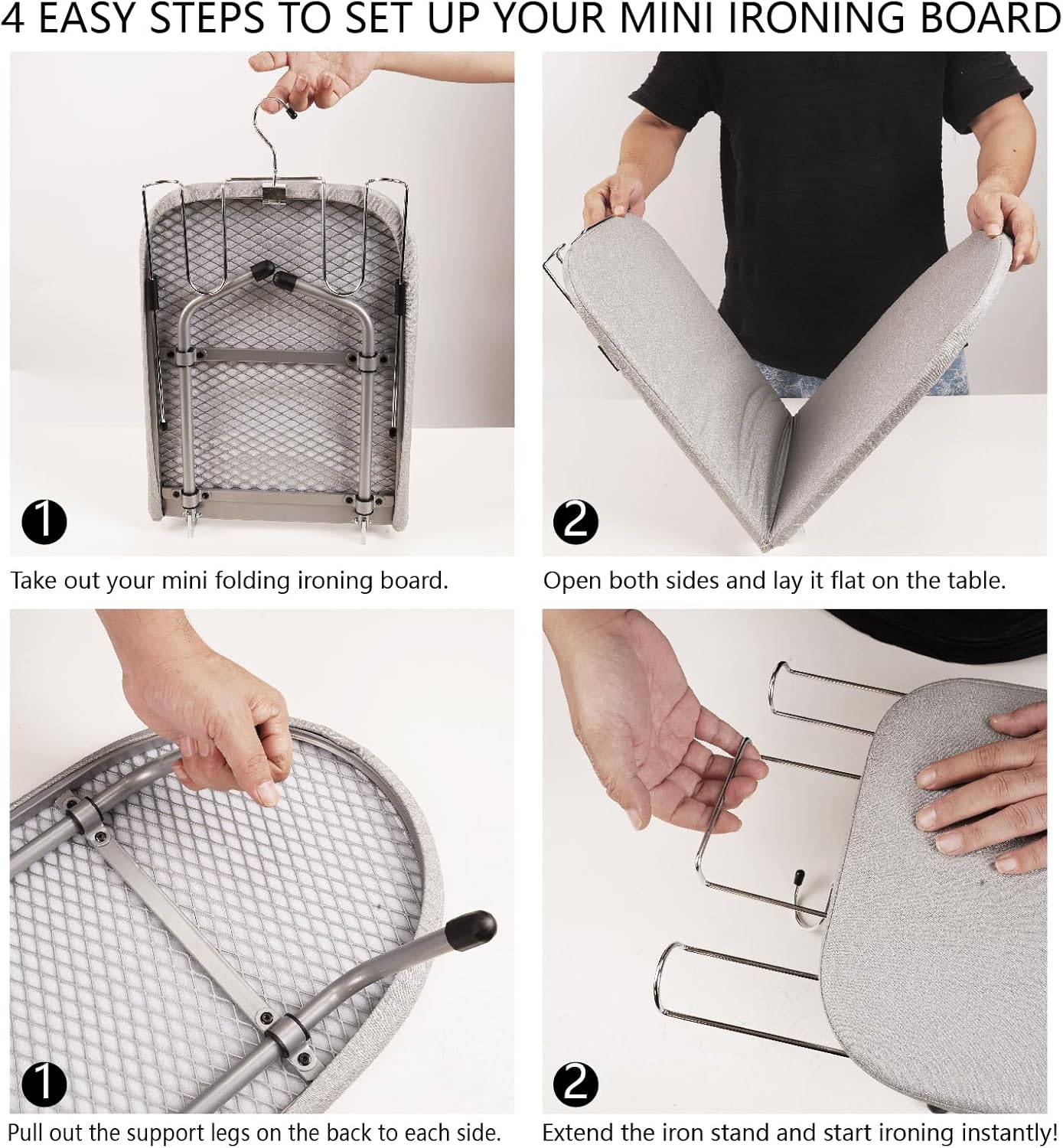 Metal Tabletop Ironing Board with Iron Rest, Portable Ironing Board Small with Heat Resistant Cotton Cover, Mini Iron Board for Small Space and Travel, 32 x 12 Inch (Black)