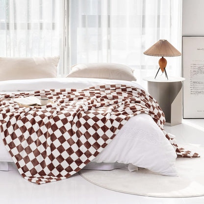 LOMAO Throw Blankets Flannel Blanket with Checkerboard Grid Pattern Soft Throw Blanket for Couch, Bed, Sofa Luxurious Warm and Cozy for All Seasons (Coffee, 50"x60")