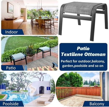 Outdoor Patio Ottoman Seat Textilene Portable Metal Footstool Portable Footrest Patio Chairs 2 Set New Grey