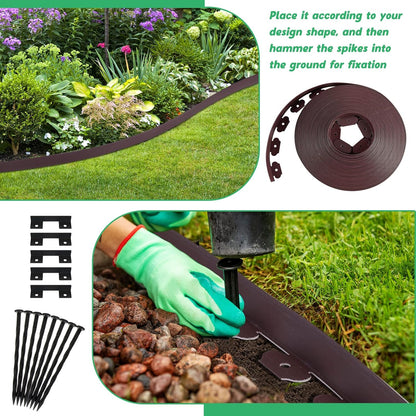 Queekay Landscape Edging Kit 148 ft with 70 Spikes 20 Connectors Plastic Border for Garden, Lawn, Yard, Pathway(Brown,2 Inch)