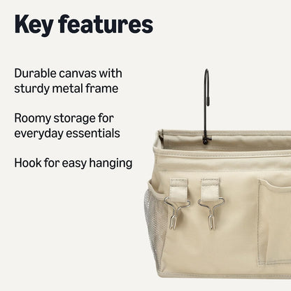 Amazon Basics Bedside Caddy Hanging Storage Organizer, 4.72 x 14.57 x 7.87 in, Linen, Dark Grey