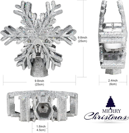 Christmas Tree Topper Lighted with Snowflake Projector, LED Rotating 3D Glitter Tree Topper for Christmas Tree, Christmas Decorations Lights (Silver)