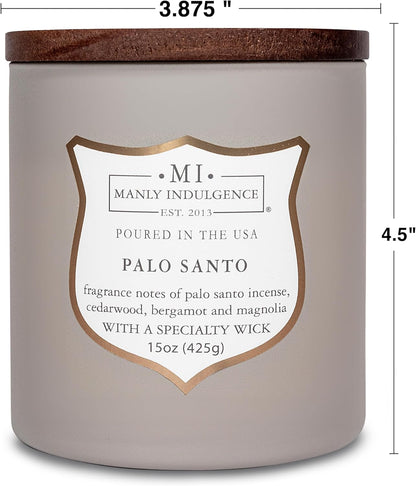 Manly Indulgence Palo Santo Scented Candles for Men, 15 oz Wooden Wick, Premium Soy Blend Wax, 60H Burn, Candles for Home Scented - Made in The USA