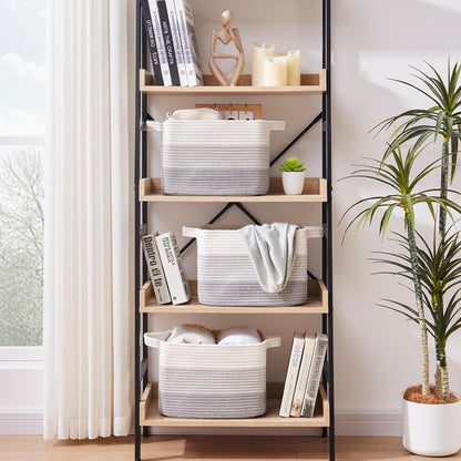 OIAHOMY Storage Basket, Woven Baskets for Storage, Cotton Rope Basket for toys,Towel Baskets for Bathroom - Pack of 3, Gradient Gray