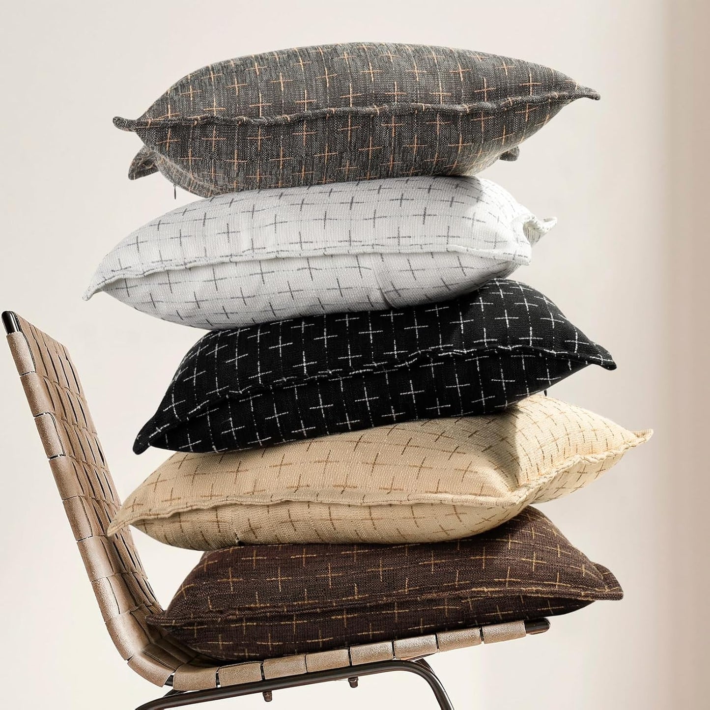 ZWJD Pillow Covers 24x24 Set of 2 Soft Polyester Textured Pillow Covers with Stylish Flange Edge Cozy Farmhouse Throw Pillows for Couch Bed Sofa Living Room