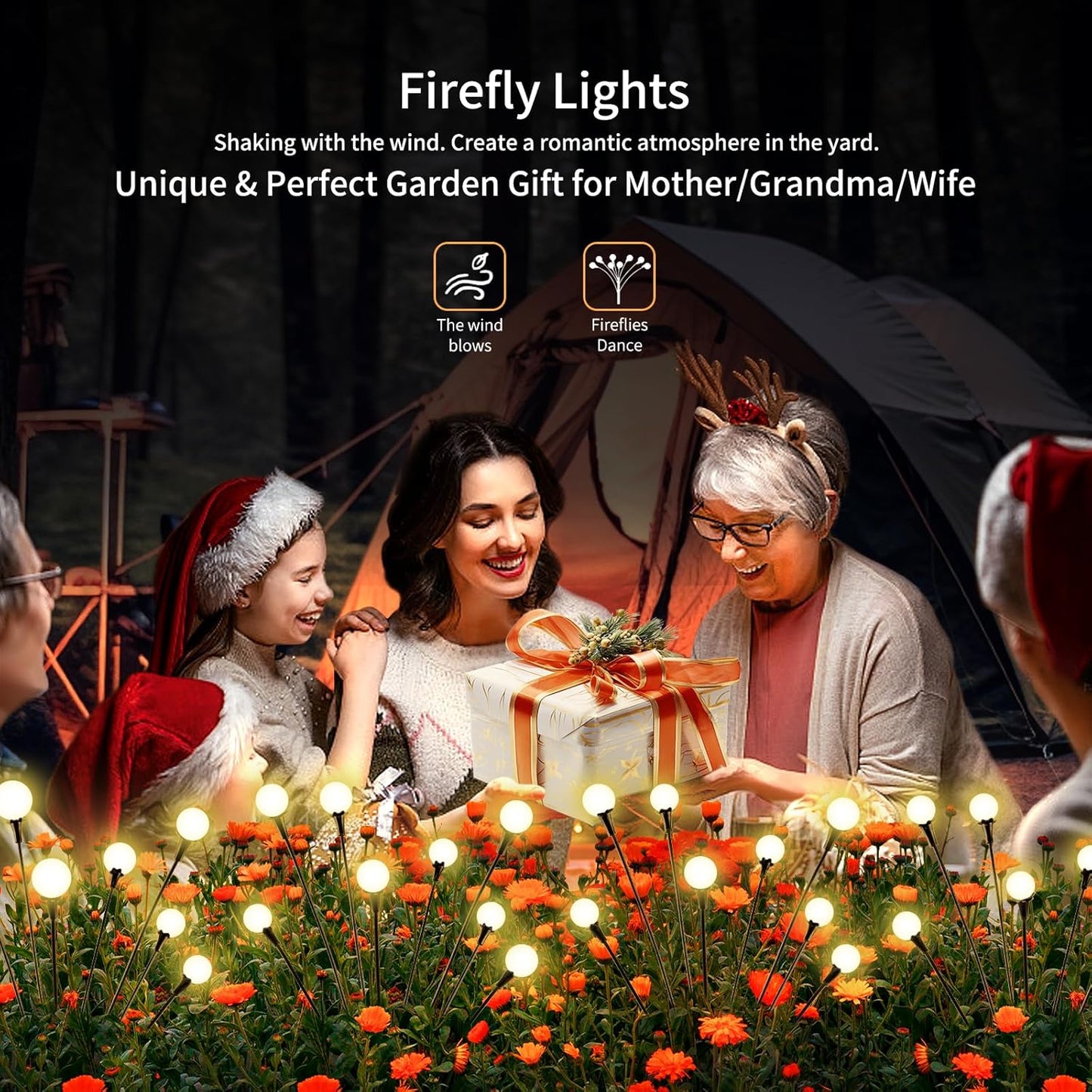 Solar Lights Outdoor Waterproof 4 Pack of 32 LEDs Garden Patio Firefly Decoration Unique Gifts Women Grandparents