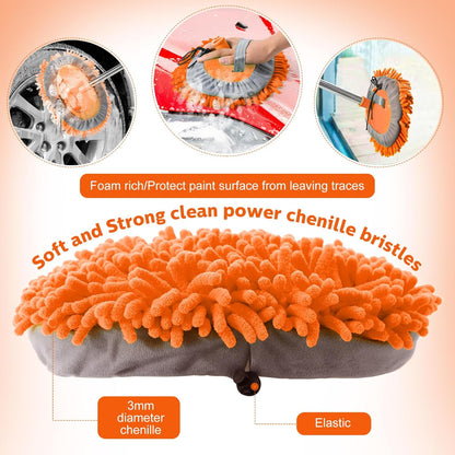 Layhit 5 Pcs Car Wash Mitt Set, Brush Not Included, Microfiber Mitt Cleaning Car Truck Washing Tools Kit RV Pickup Chenille Scratch Replacement(Orange)