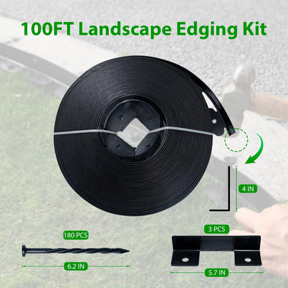 Garden Edging Border,Plastic Edging for Landscaping,Flower Bed, Paver and Lawn Edging Border (4Inchx100FT-2, Black)