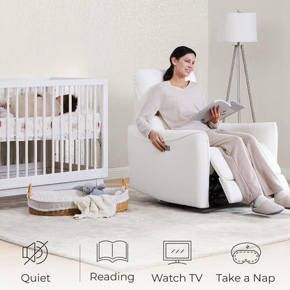 CHITA Power Recliner Chair Swivel Glider, FSC Certified Upholstered Faux Leather Living Room Nursery Reclining Sofa Chair with Lumbar Support, White