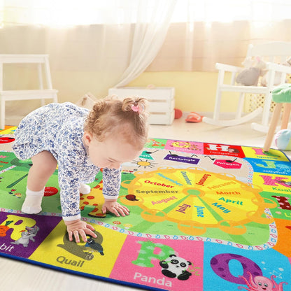 Kids Rugs for Playroom Washable, Educational and Fun Learning Rugs with ABC Alphabet Animals Shapes, Baby Toddler Children's Play Mat for Bedroom Classroom Nursery, 3x5 Feet