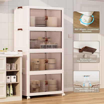 Jalove 120Gal Large Storage Bins with lids, 480QT Plastic Stackable Storage Containers with Wheels, Collapsible Closet Organizer and Storage Drawers,Clothes Organization for Cabinet Home, 4Pack White