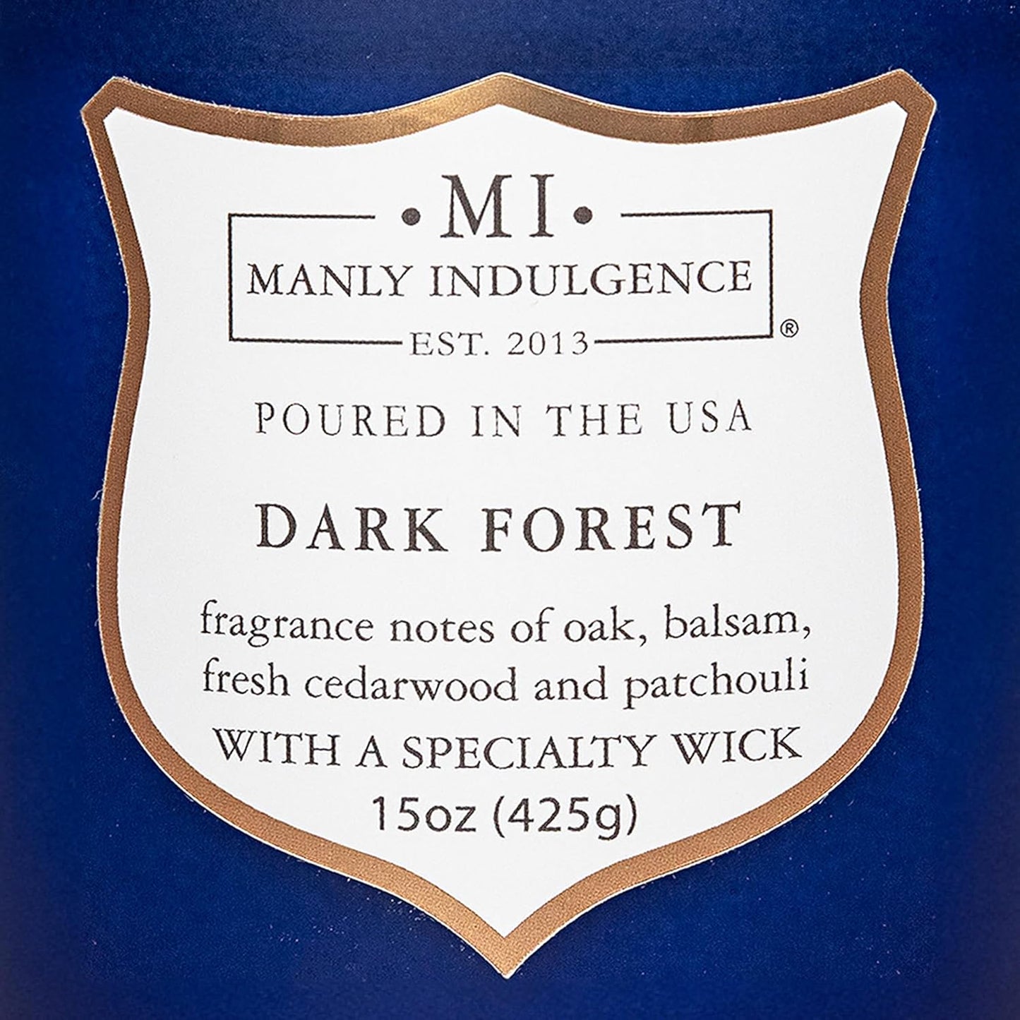 Manly Indulgence Dark Forest Scented Jar Candle for Men, Wood Wicked Candle, 15 oz - Oak, Balsam, Fresh Cedarwood & Patchouli - Up to 60 Hours Burn, Soy Blend Wax, USA Poured, Navy Blue