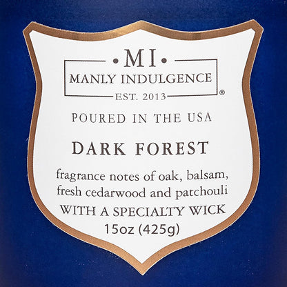 Manly Indulgence Dark Forest Scented Jar Candle for Men, Wood Wicked Candle, 15 oz - Oak, Balsam, Fresh Cedarwood & Patchouli - Up to 60 Hours Burn, Soy Blend Wax, USA Poured, Navy Blue
