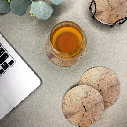 Emerson Coasters for Drinks Absorbent – Natural Stone Drink Coasters Set with Holder, Coasters for Coffee Table, Wooden Tabletop Protection Marble Style – 100% Heavy Duty Set of 6 (Wood)