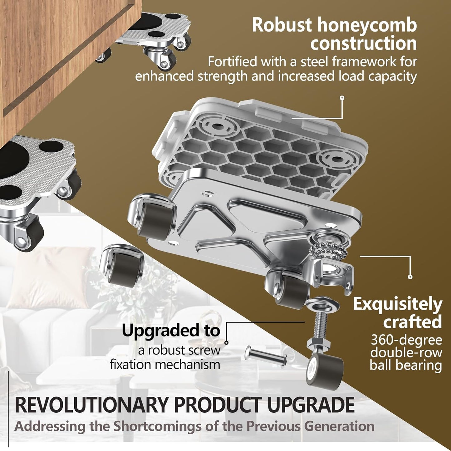 ONEON Furniture Mover Pro Set - Enhanced Dolly and Lifter with Custom TPE Wheels for Easy Furniture Lifting and Moving-Professional Tool for Effortless Furniture Transport(Light Gray 4Dollies+1Lifter)