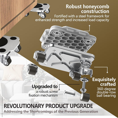 ONEON Furniture Mover Pro Set - Enhanced Dolly and Lifter with Custom TPE Wheels for Easy Furniture Lifting and Moving-Professional Tool for Effortless Furniture Transport(Light Gray 4Dollies+1Lifter)