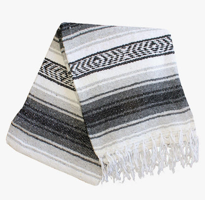 Del Mex Classic Mexican Blanket, Large Authentic Woven Falsa Throw (70"x50"), Artisan Southwest Décor for Beach, Yoga, Outdoors (Gray)