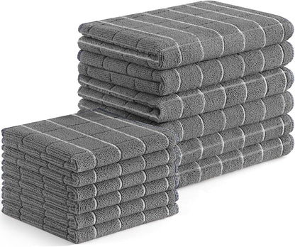 Homaxy Microfiber Kitchen Towels and Dishcloths Set, 12 Pack Soft and Absorbent Dish Hand Towels Bulk, 28 x 16 Inch & 12 x 12 Inch Quick Drying Rags for Washing Dishes, Grey