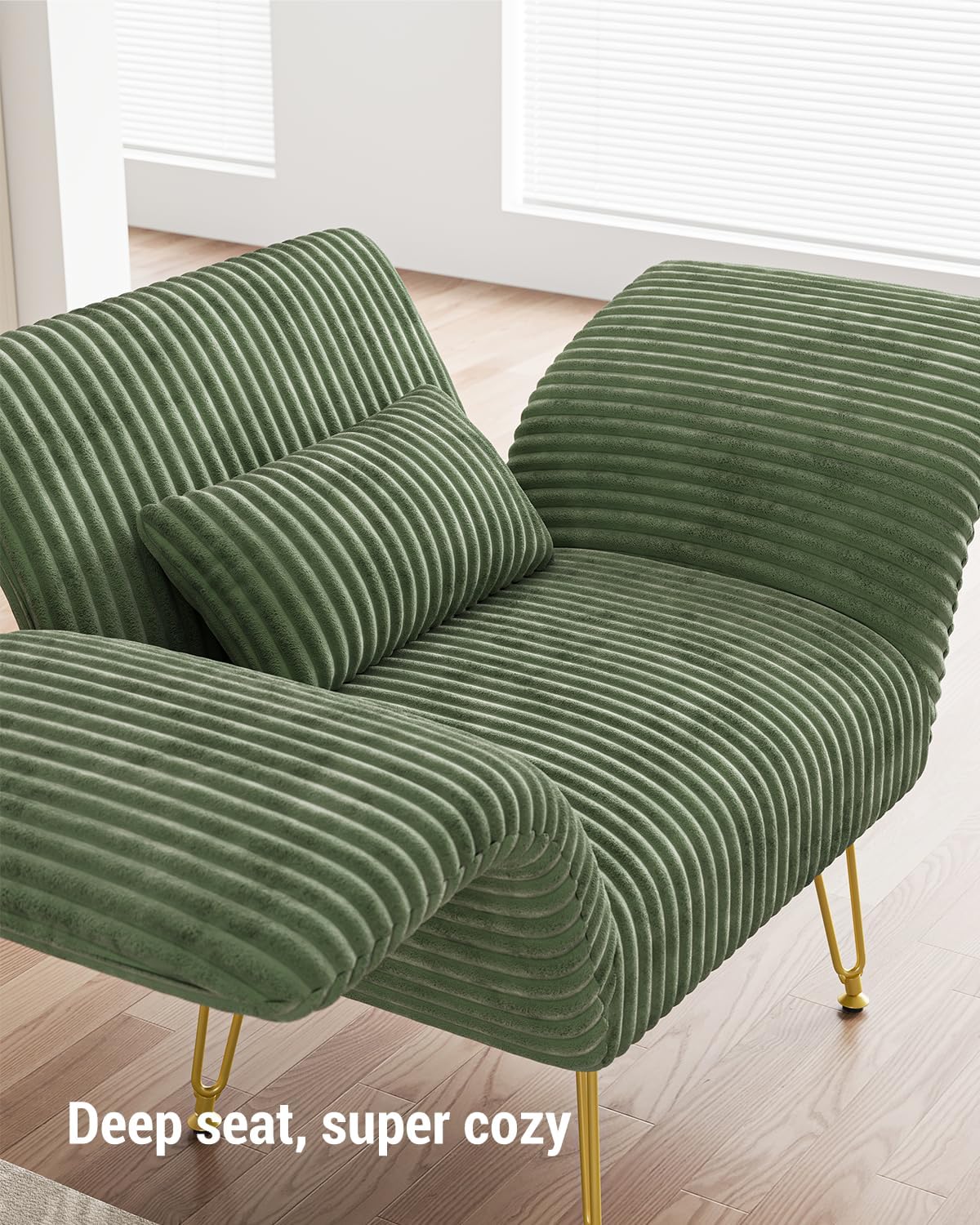 Txtin's Comfy Accent Chair Reading Chair for Bedroom Cozy Wing Arm Living Room Single Sofa Chair with Angle Adjustable Arms Green Corduroy Easy Assembly