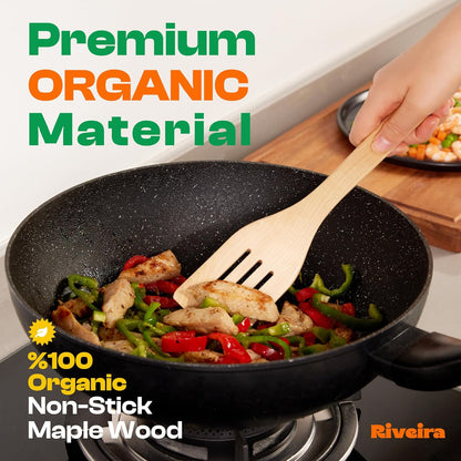 Riveira Maple Wooden Spoons for Cooking Set of 9 – Natural Maple Wooden Cooking Utensils, Wooden Spatula, Wooden Spoon - Premium Quality Wooden Utensil Set for Non-Toxic Cooking