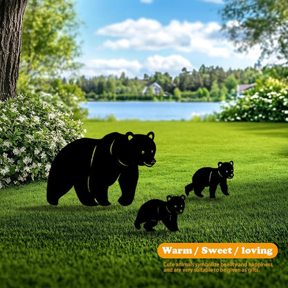 3 Pack Bear Metal Garden Decorative Stakes, Weather Proof Silhouette Statues for Yard, Patio,Outdoor Decor for Bear Lovers and Pet Owners