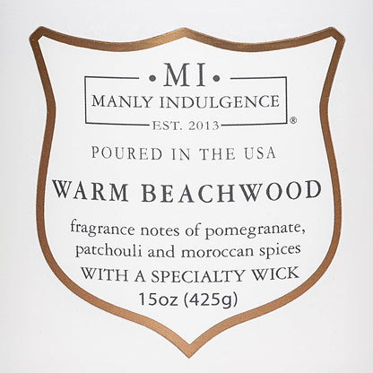 Manly Indulgence Warm Beachwood Scented Candles for Men, 15 oz Wooden Wick, Premium Soy Blend Wax, 60H Burn, Candles for Home Scented - Made in The USA