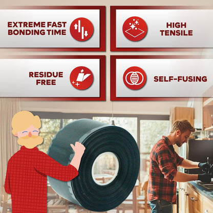 XFasten Self Fusing Silicone Tape Waterproof Black – 1" x 36 Feet (3-Pack 108ft), Self Amalgamating Tape, Silicone Rubber for Plumbing, Sealing Pipes, Hose Repair, Outdoor Coax and Electrical Cables