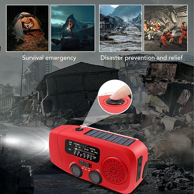 Emergency Hand Crank Radio, Solar AM FM Weather Band Emergency Radio with 2000mAh Power Bank for Emergencies, Camping