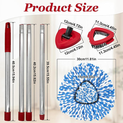 Spin Mop Handle,Mop Heads Replacements,Scrubber Mop Head and Mop Base Combo Set Compatible with Ocedar RinseClean 2-Tank Spin Mop,Mop Replace Head and Scrub Brush Set for Multi-Surface Hard Floor