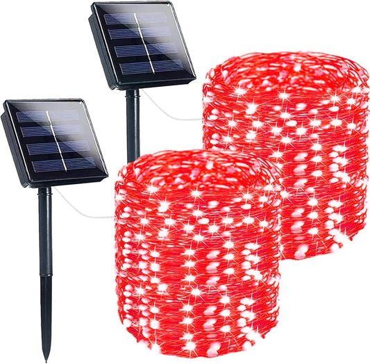 Extra-Long 144FT Solar String Lights for Outside, 2 Pack 400LED Solar Fairy Lights Outdoor, Waterproof Copper Wire with 8 Modes Twinkle Lights for Tree Garden Party Xmas Wedding Decor (Red)