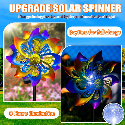 60 Inch Solar Wind Spinner Outdoor - Double-Sided Rotating Colorful Kinetic Wind Spinners for Garden, Yard Decorations Outdoor,Metal Wind Sculptures & Spinners, Wind Art