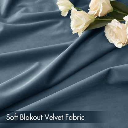 MIULEE Dark Slate Velvet Curtains Thermal Insulated Blackout Curtain Drapes for Bedroom Living Room Darkening 84 Inches Long Curtains Panels Rod Pocket Set of 2