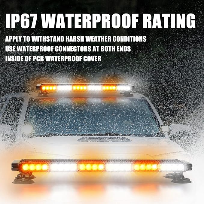 WINECO Amber White 29.5" LED Rooftop Strobe Lights Bar, Double Side Flashing Emergency Hazard Caution Warning Beacon Lightbar w/Magnetic for Construction Vehicles Tow Trucks Vans Tractor Snowplow