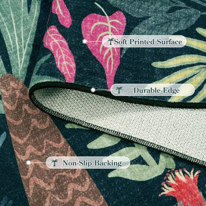 LIVEBOX Washable Bedroom Rug 8x10 Under Bed, Modern Stain Resistant Dark Green Botanical Rug for Living Room Playroom Kids Boy Room, Non-Slip Jungle Forest Print Rugs for Nursery Baby