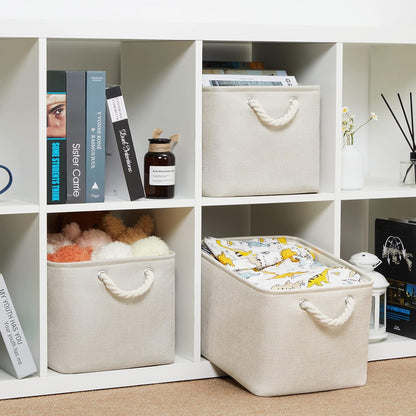 Bidtakay Baskets Collapsible Large Toy Storage Baskets for Organizing Set of 3 Closet Organizer Linen Cream Storage Bins 15 X 11 X 9.5 Inch Shelf Organizer Bins for Nursery Storage (Light Beige)