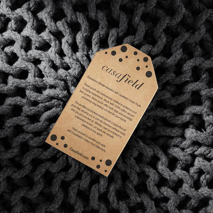 Casafield Round Pouf Ottoman, Black - 20" Diameter x 14.5" High Cotton Knit Foot Stool - Boho Floor Pouffe for Living Room, Bedroom, Home Office