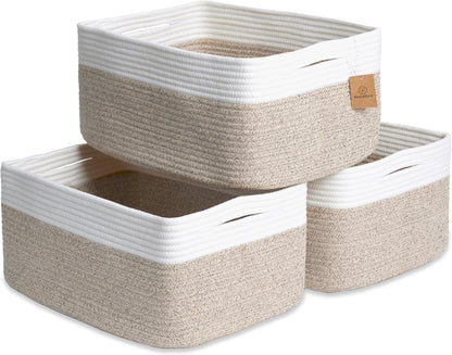 NaturalCozy Storage Baskets 16.8”x13”x7.6” Cotton Rope Woven Baskets for Organizing 3-Pack | Toy Storage Bins | Basket for Shelves, Laundry, Blanket, Clothes, Closet, Kitchen, Bathroom, Gifts